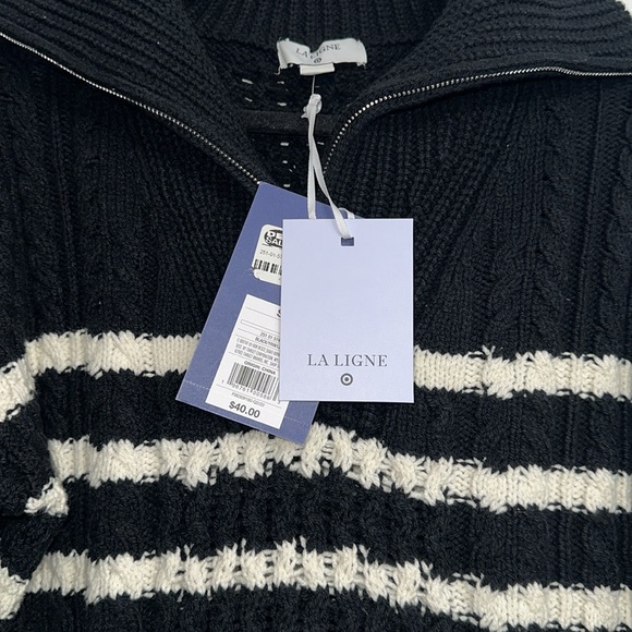 La Ligne For Target Black/White Striped Cable Knit Collared Pullover Sweater S - Picture 9 of 12